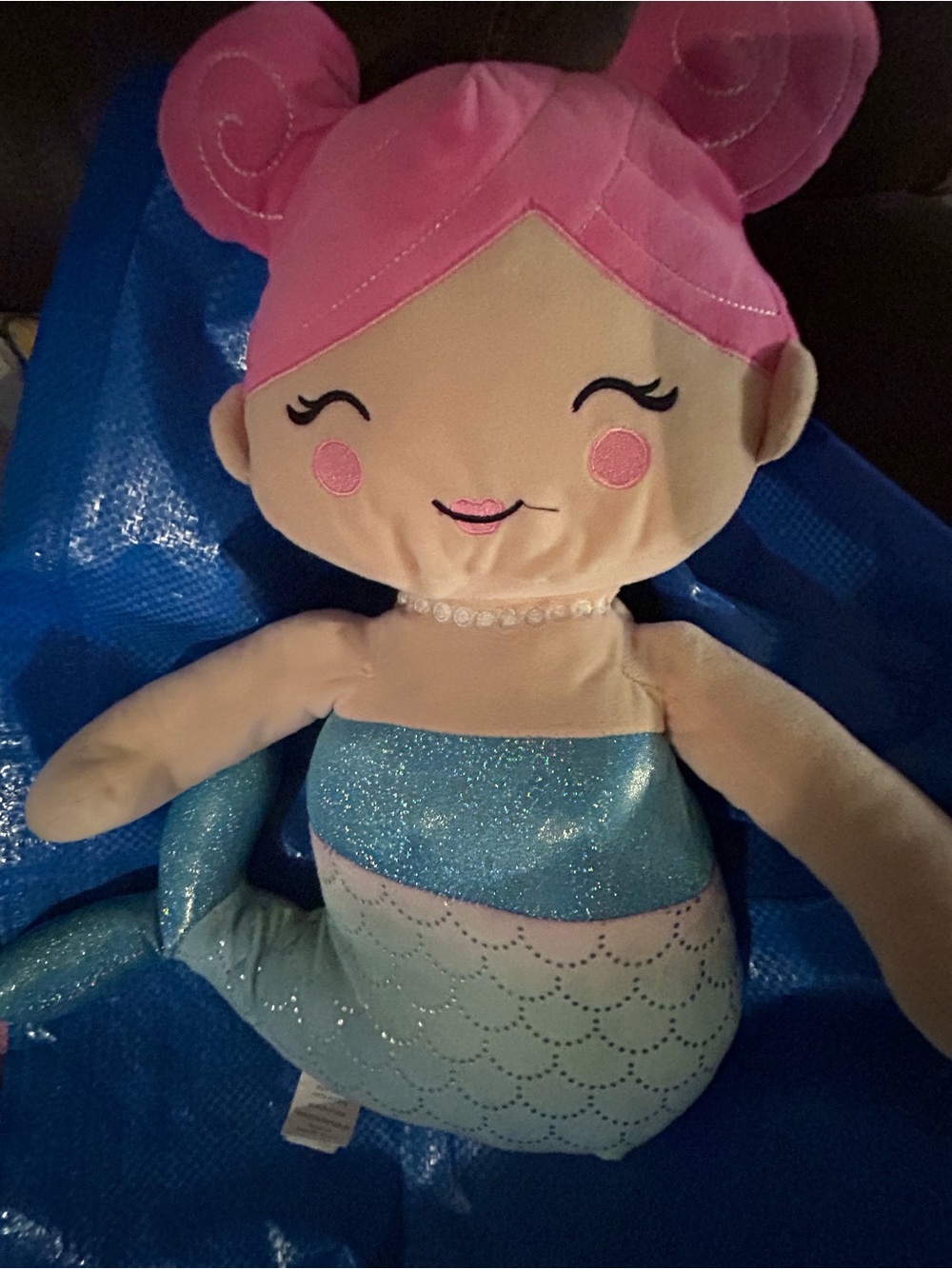 Your zone Plush Pink-Haired Mermaid Stuffed Toy - Soft Blue Glitter Tail